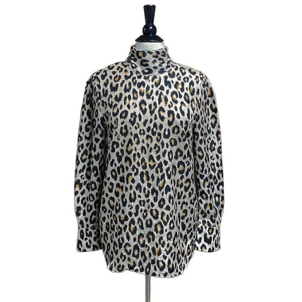 Ann Taylor Leopard Tie Neck Long Sleeve Blouse Size Medium
